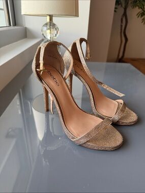 bebe Rose Gold Glitter Ankle-Strap Stilettos